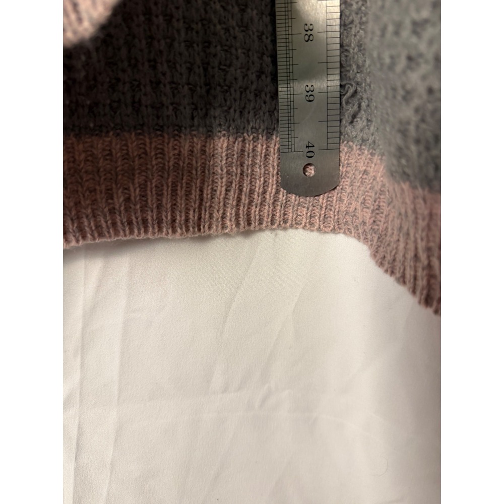 Massini Womens 1X Pink Grey Striped Waffle Knit Longline Open Front Cardigan - Picture 6 of 6